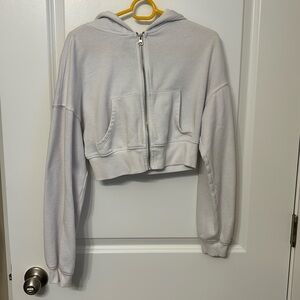 h&m (divided) white cropped zip up hoodie (size xs)